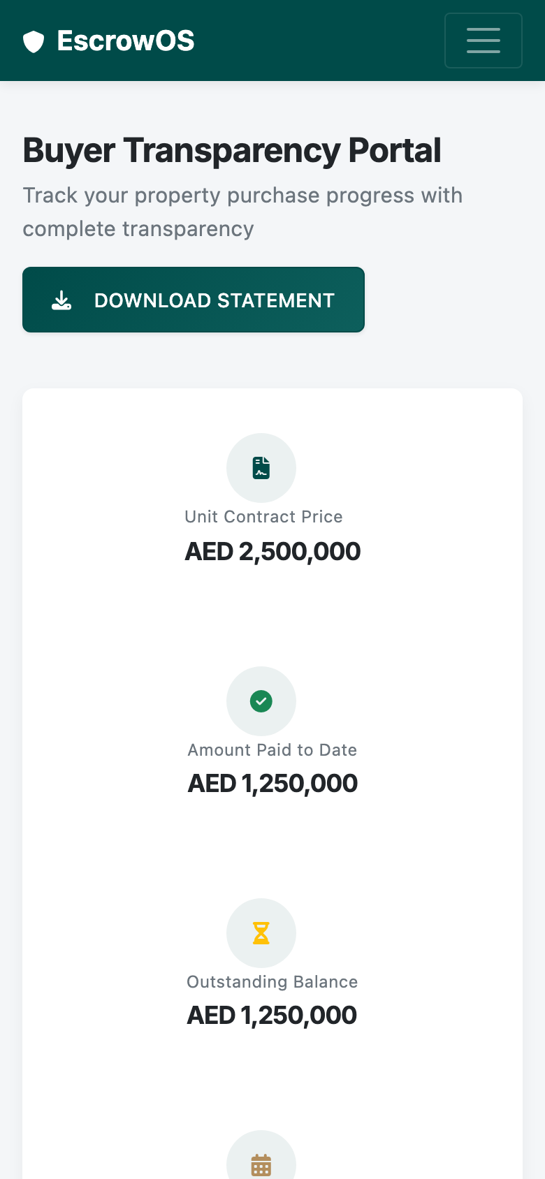 EscrowOS buyer transparency portal on mobile